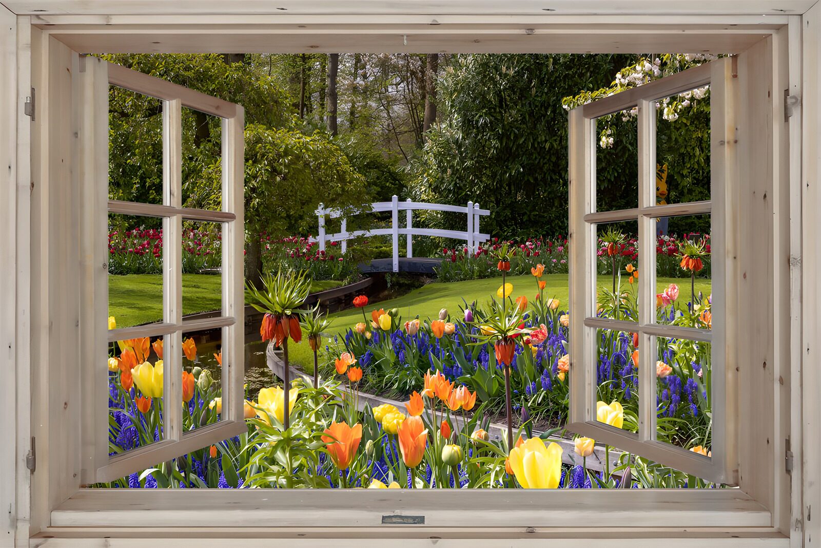 Uitzicht op een kleurrijke bloementuin