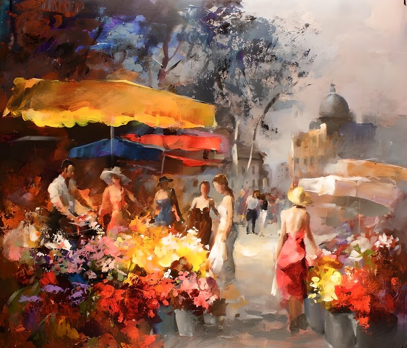Bloemenmarkt in heldere kleuren