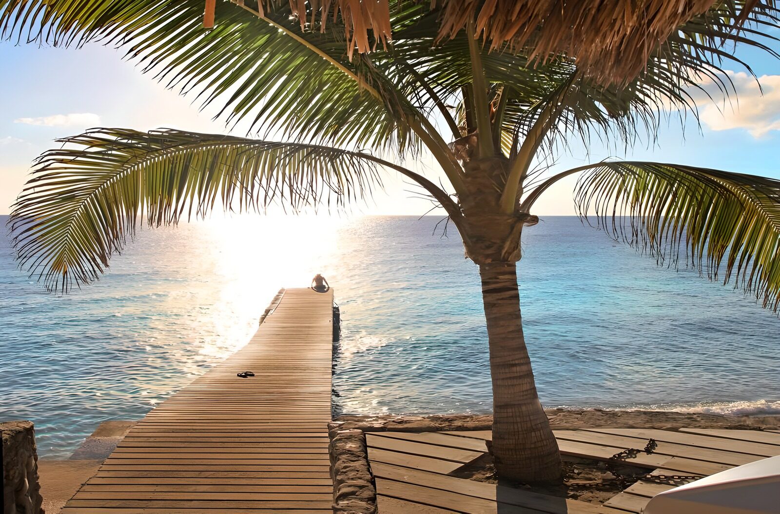 Rustige pier onder de palmbomen