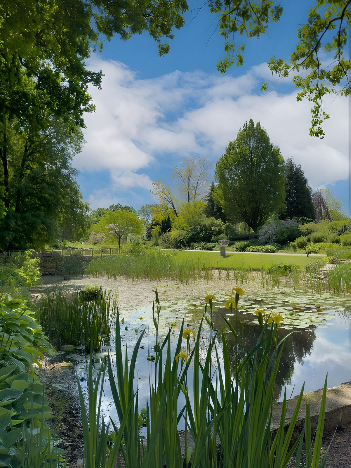 Lentelandschap met spiegelend water