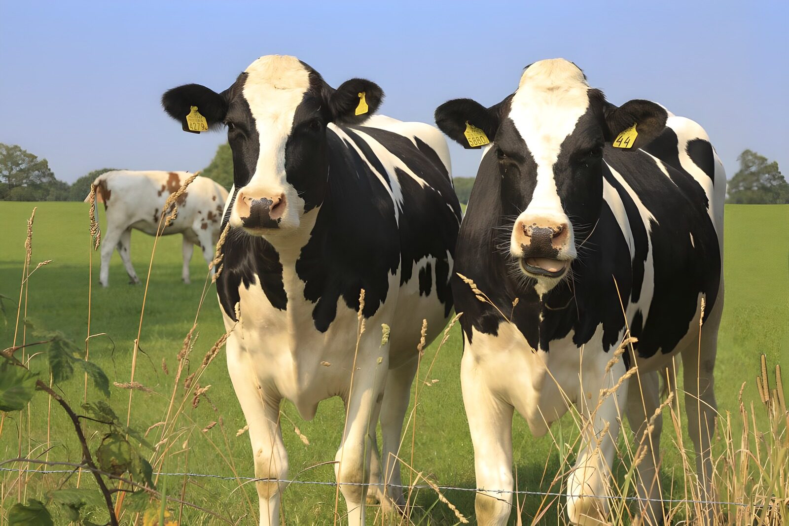 Vrolijke Holstein koeien in het veld
