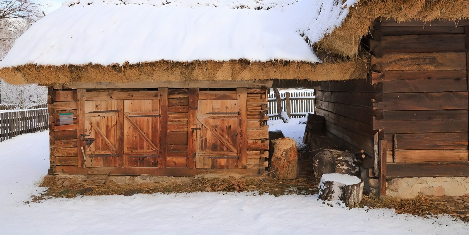 Sneeuwbedekte boerderij in de winter