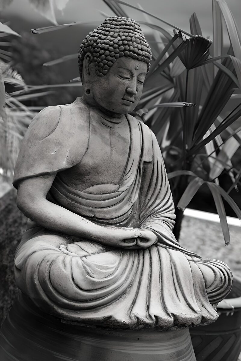 Mediterende Boeddha in Grijswaarden