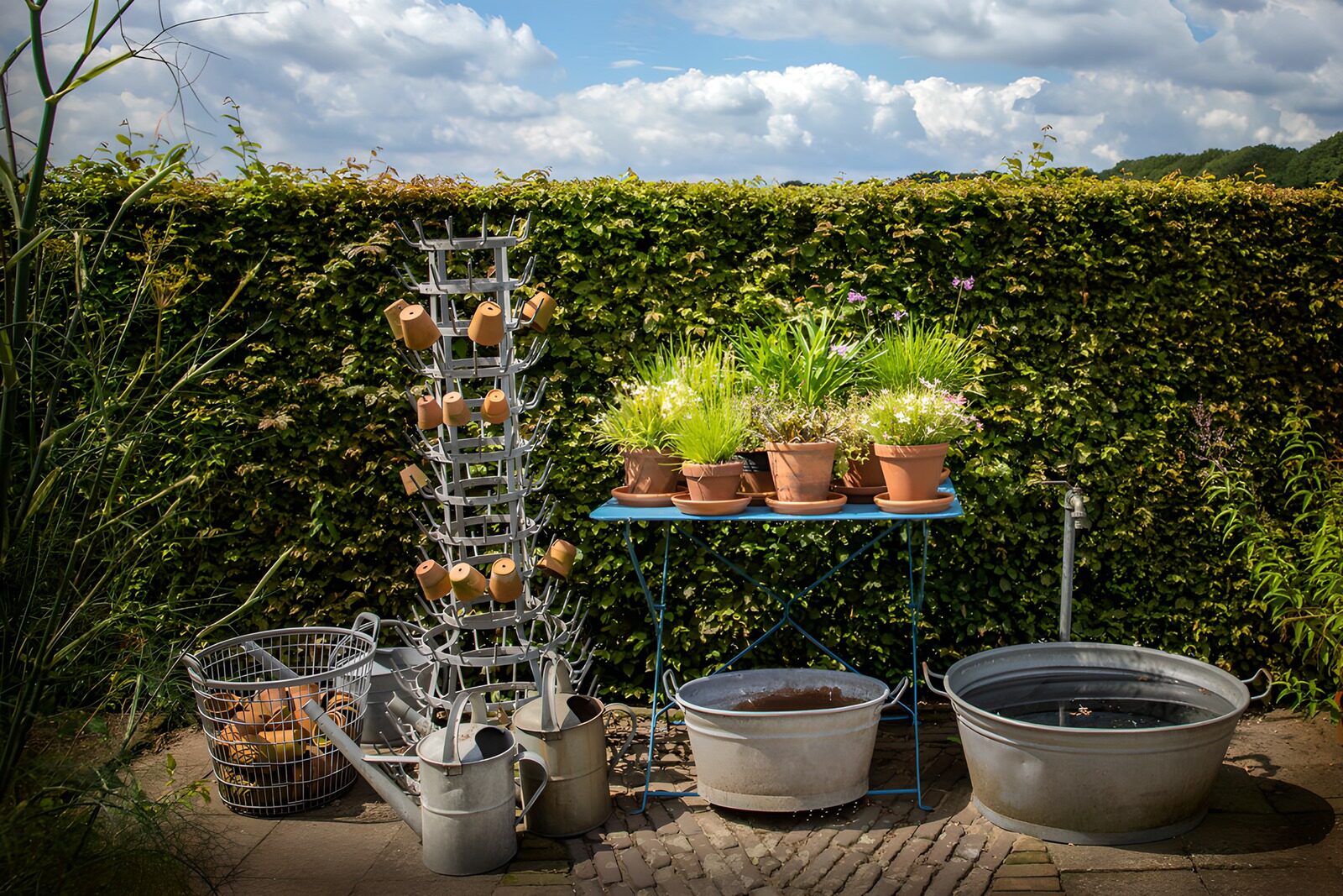 Tuinset met planten en tuingereedschap