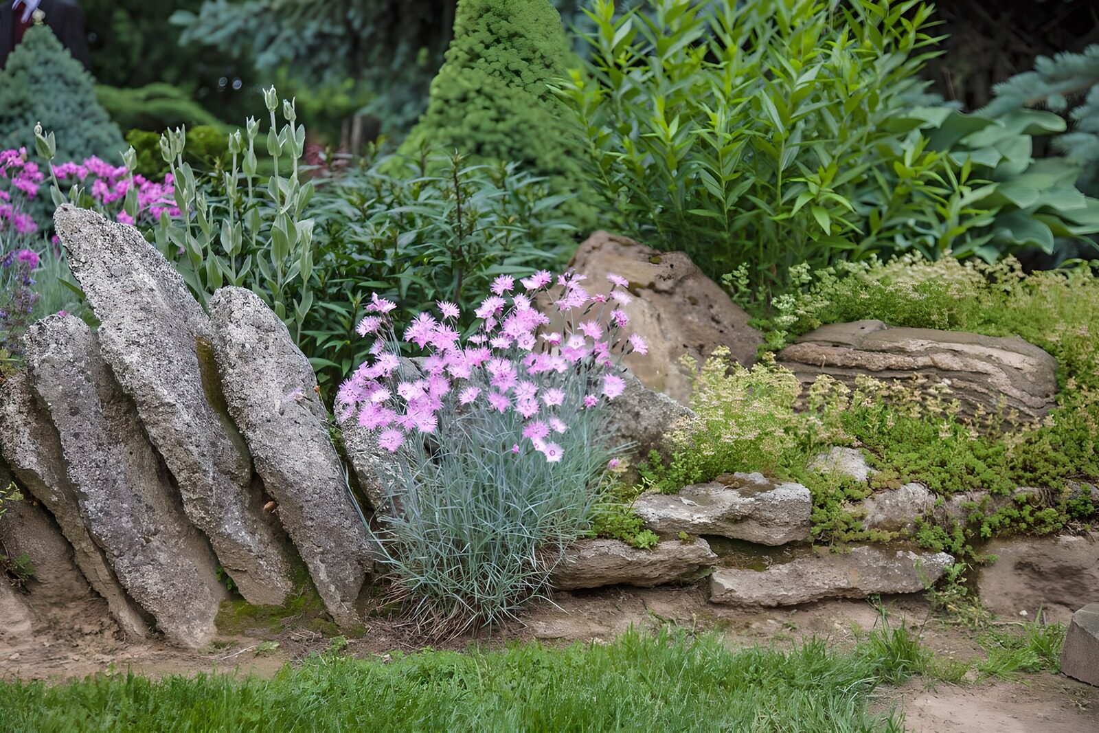Prachtige bloeiende tuin met stenen