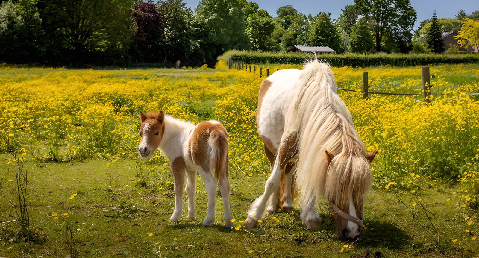 Pony's in bloemenweide