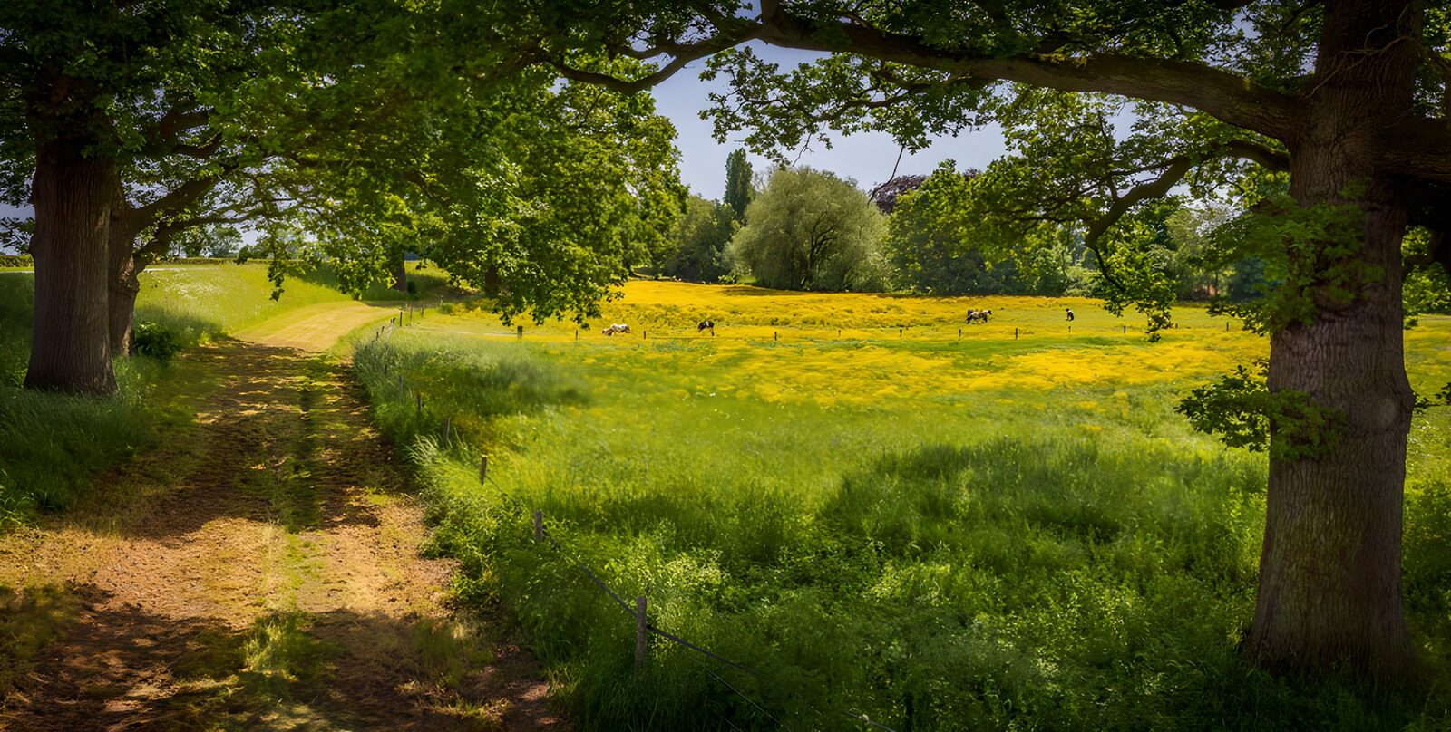Zomerse weide onder bomen