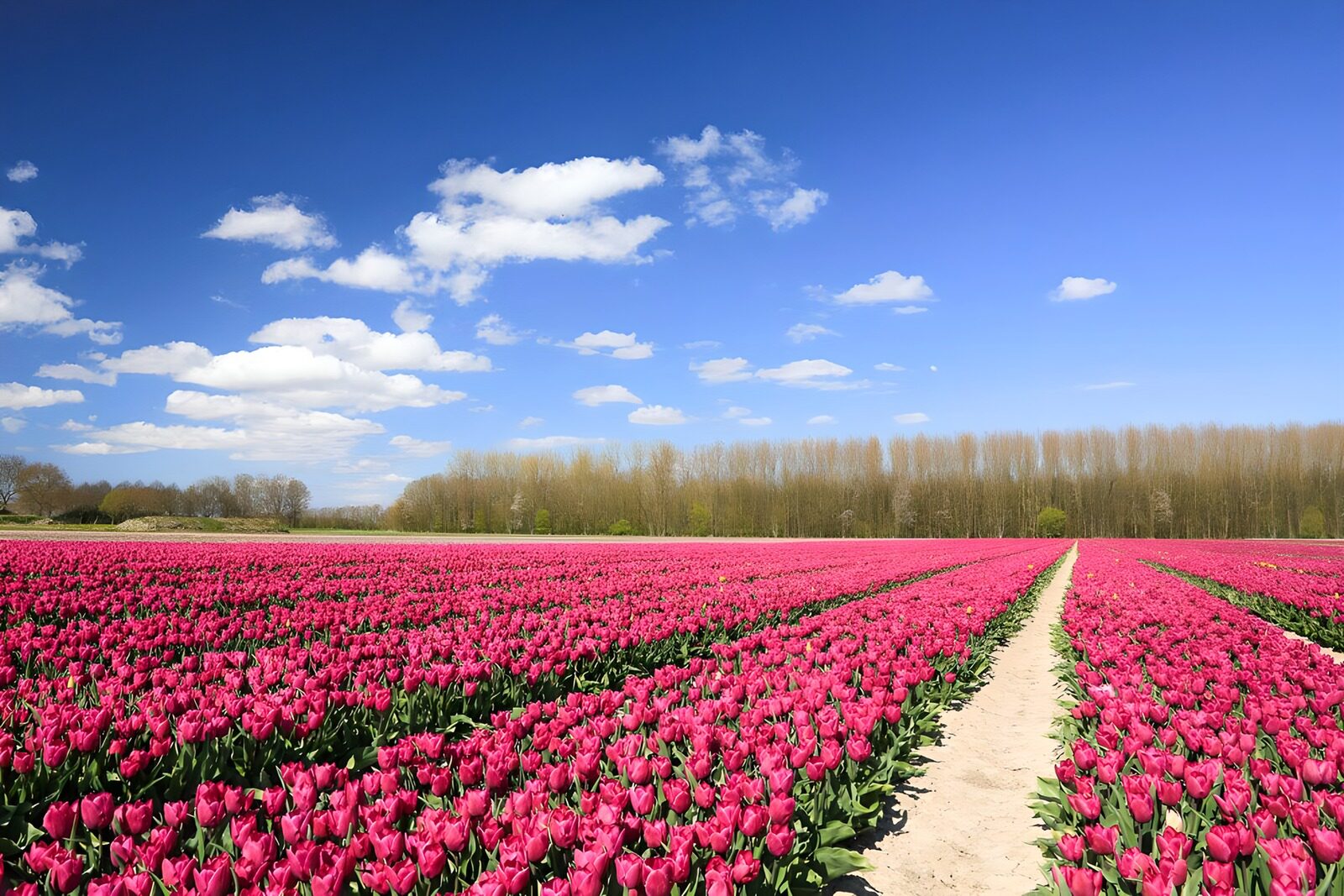 Tulpenveld onder een heldere lucht