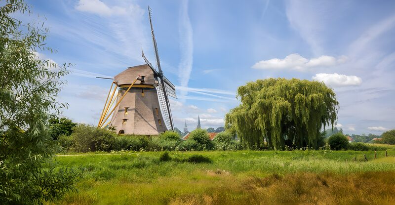 Historische molen in het groene landschap