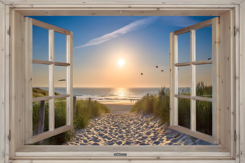 Uitzicht op het strand bij zonsondergang