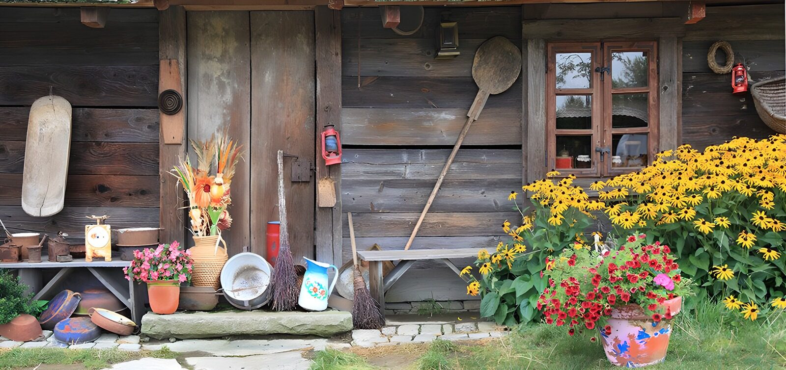 Authentieke boerderij met bloemen