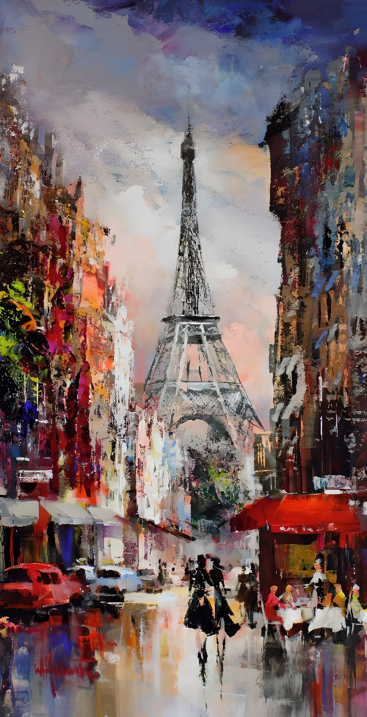 Romantisch Parijse straatbeeld bij de Eiffeltoren