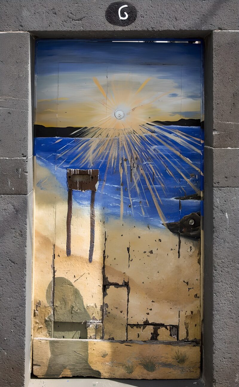 Zeezicht op een oude deurkunst