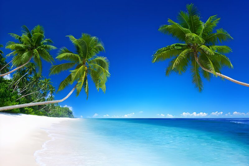 Tropisch strand met palmbomen