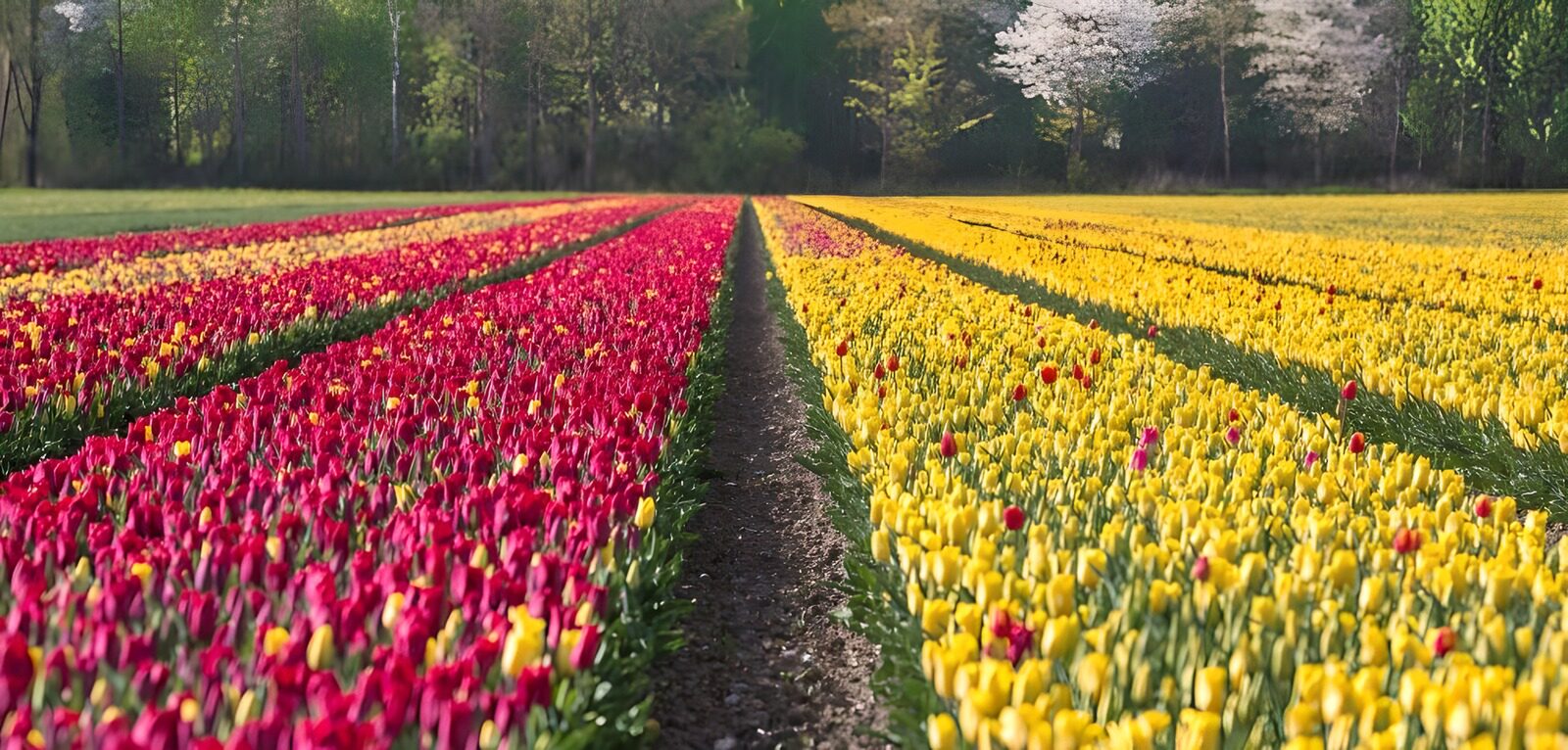 Kleurige tulpenvelden in het voorjaar