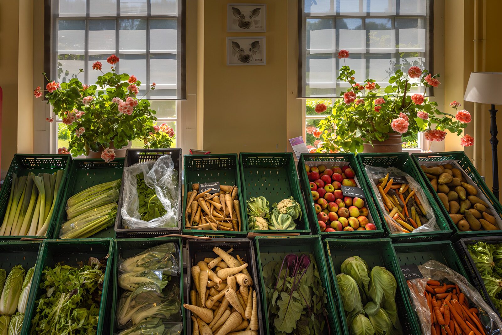 Verse groentes en fruit in de winkel