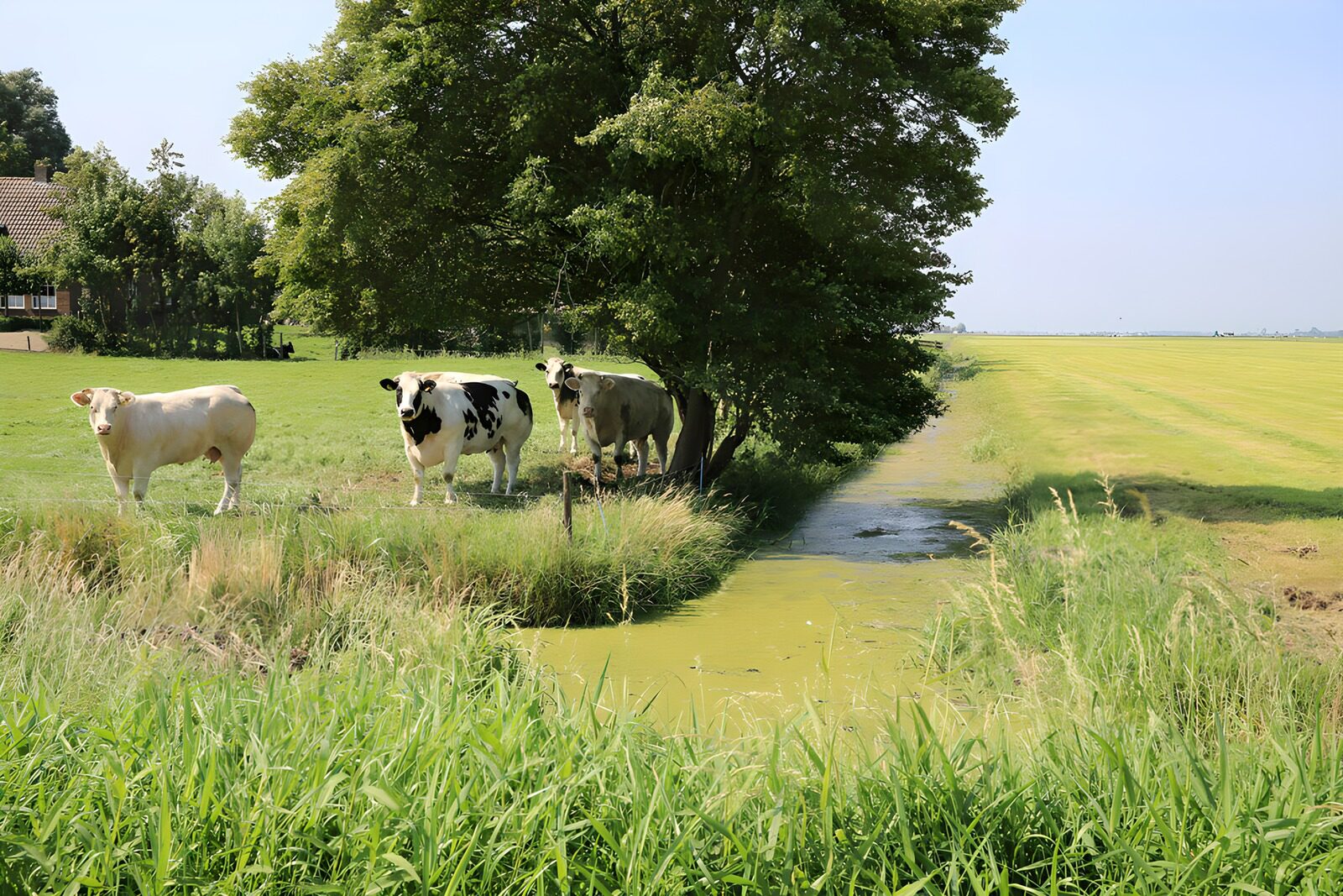 Koeien langs de groene sloot