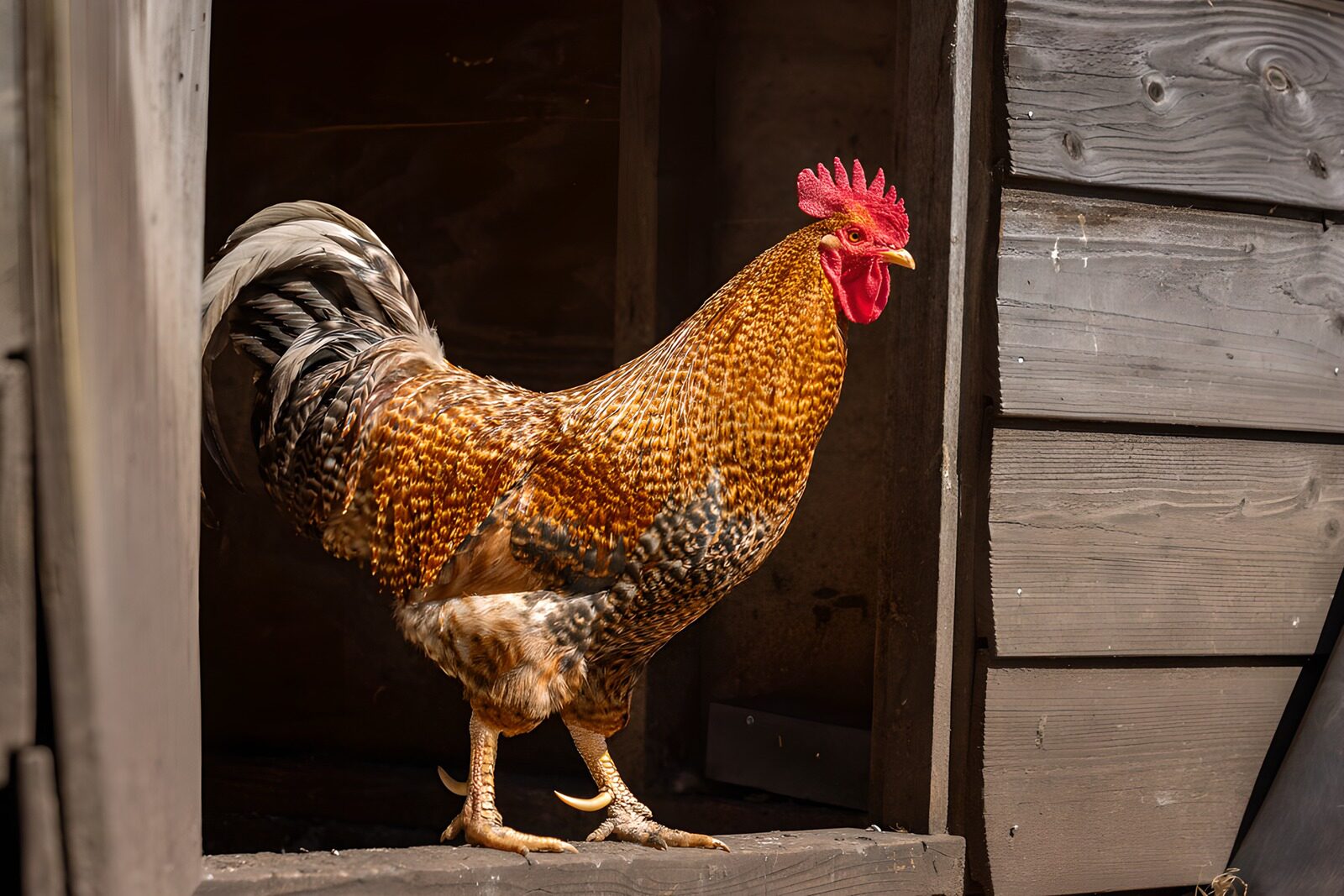 Trotsendehaan bij de kippenstal