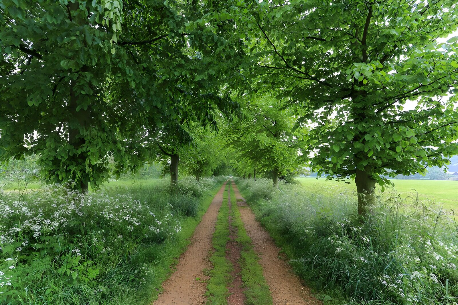 Groene laan omringd door bomen