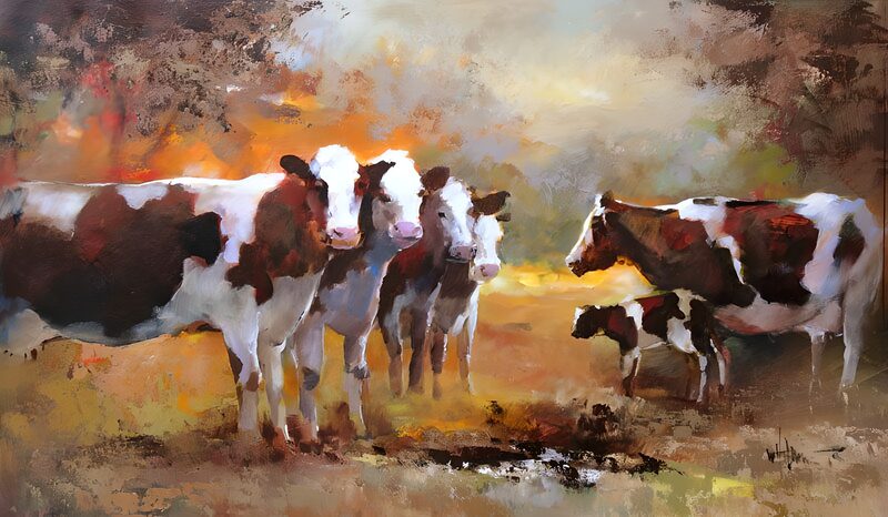 Rustige Hoeve met Koeien in de Lente